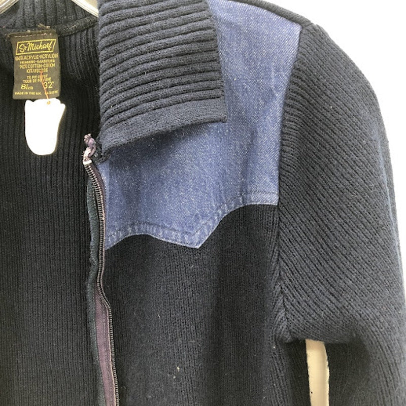 St. Michael vintage medium 2 tone blue sweater Full zip collar knit 32" cardigan