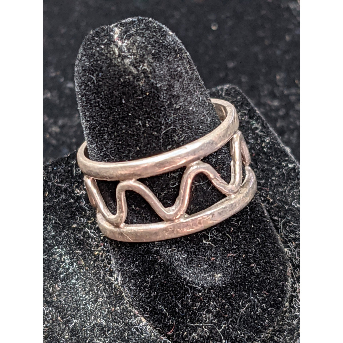 Vintage Handmade Wave Pattern 925 Sterling Silver Cage Ring Size 6.5
