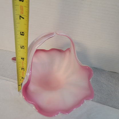 MURANO PINK White Crystal Glass easter basket Opalescent handblown Italian
