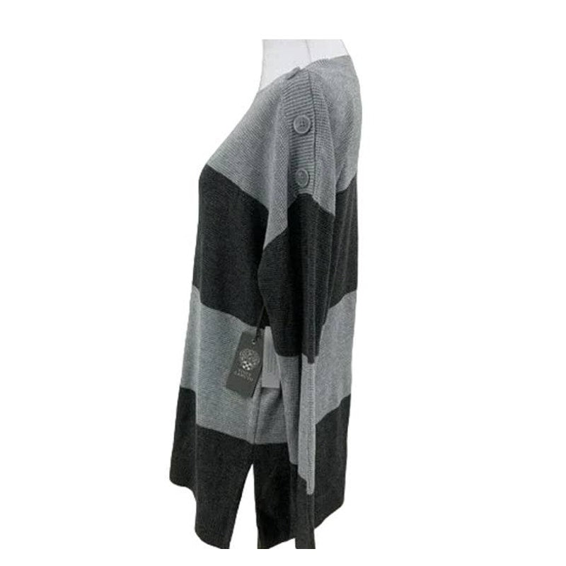 Vince Camuto Button-Shoulder Colorblock Sweater Size Medium In Heather Grey NWT