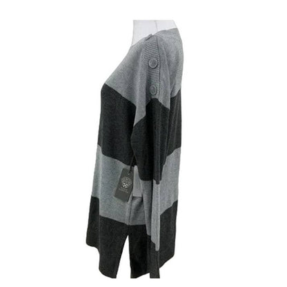 Vince Camuto Button-Shoulder Colorblock Sweater Size Medium In Heather Grey NWT