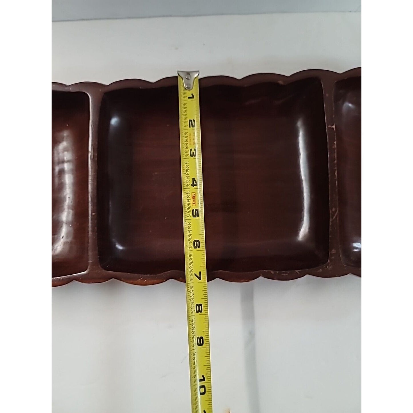 Vintage Solid Hardwood 3 Section Serving Tray Rectangular 14-3/4" Carved Walnut