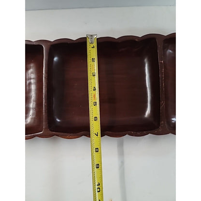 Vintage Solid Hardwood 3 Section Serving Tray Rectangular 14-3/4" Carved Walnut