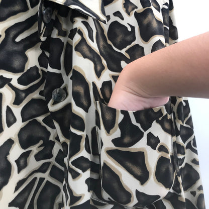 Cathy Che Cream Animal Print Front Button Up Shirt Long Sleeves 18