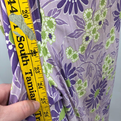 Vintage purple yellow floral Pantsuit Sleeveless Belted Polyester Funky 1960s