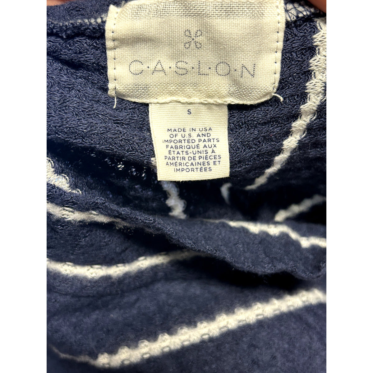Caslon NWT Navy Blue Long Sleeve Striped Waffle Knit Tunic Top Small