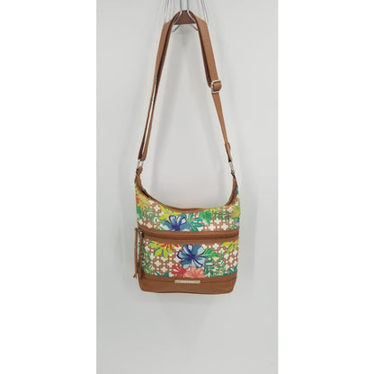 Rosetti vintage painted vinyl floral brown shoulder bag adjustable strap