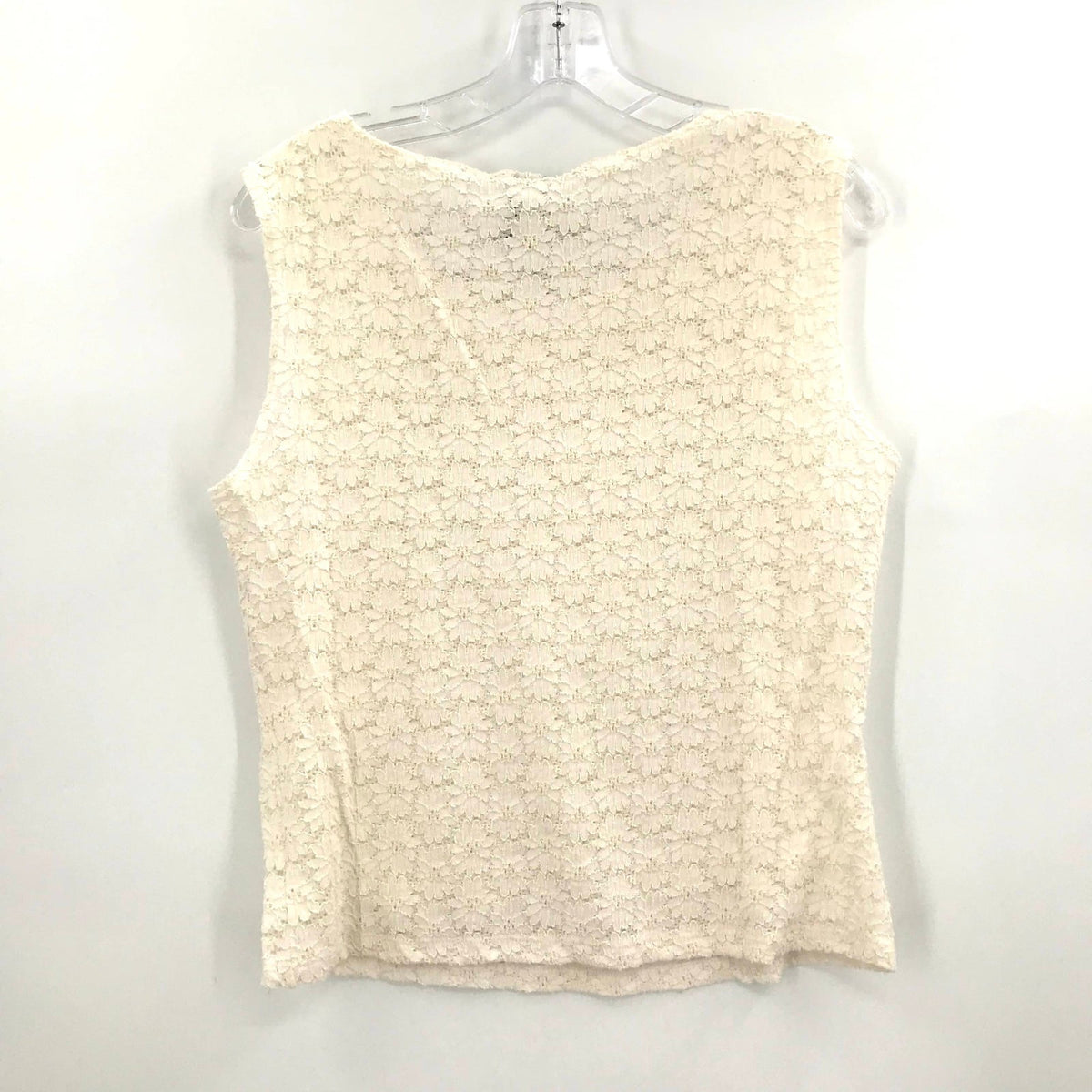 J.T.B Casual Basic Crochet Tank Top Sleeveless Scoop Neck Floral Cream Large