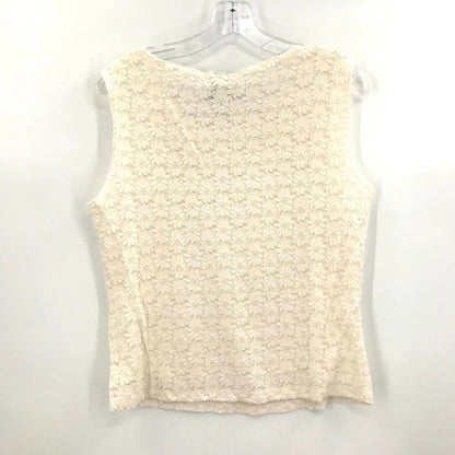 J.T.B Casual Basic Crochet Tank Top Sleeveless Scoop Neck Floral Cream Large