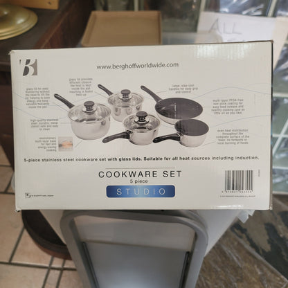 Berghoff Vision 5 Piece Cookware Set Studio Stainless Pots and Pans NWT in Box