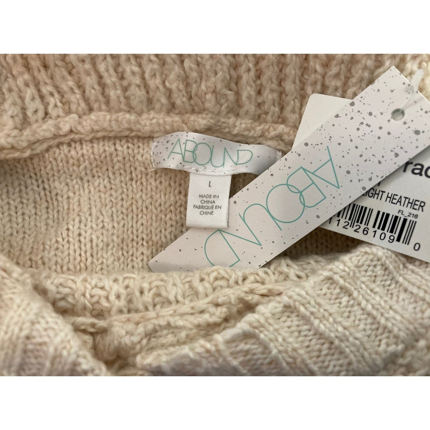 Abound Hooded Pullover Rib Knit Sweater Size Large in Beige Oatmeal Heather NWT