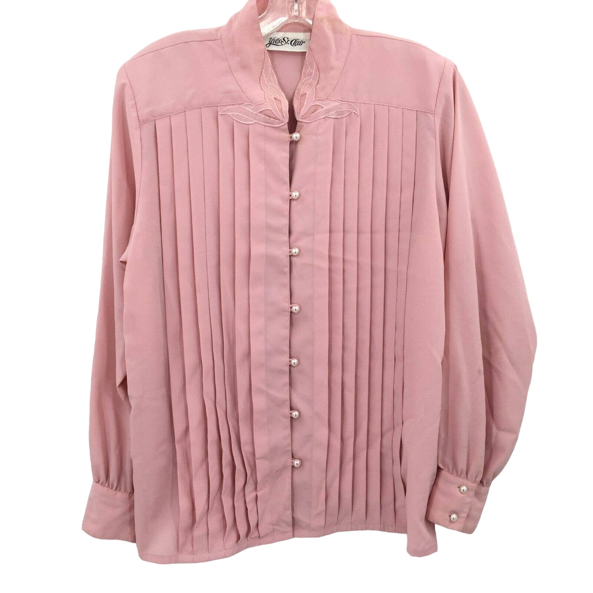 Yves St. Clair Vintage Pleated Blouse Top Puff Sleeve Shoulder Pad Pink 10
