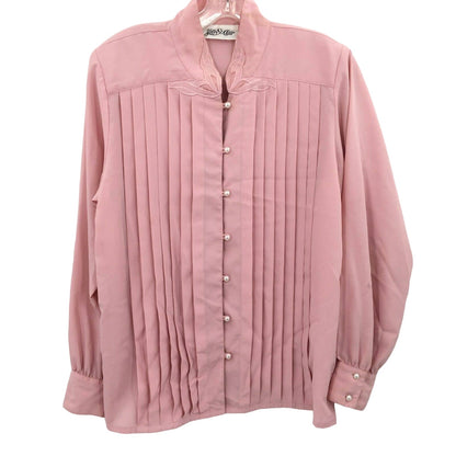 Yves St. Clair Vintage Pleated Blouse Top Puff Sleeve Shoulder Pad Pink 10