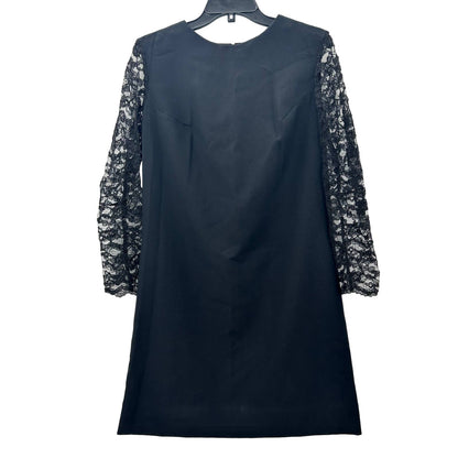 Vintage Black Evening Round Neck Zip Up Dress Lace Long Sleeves Small / Medium
