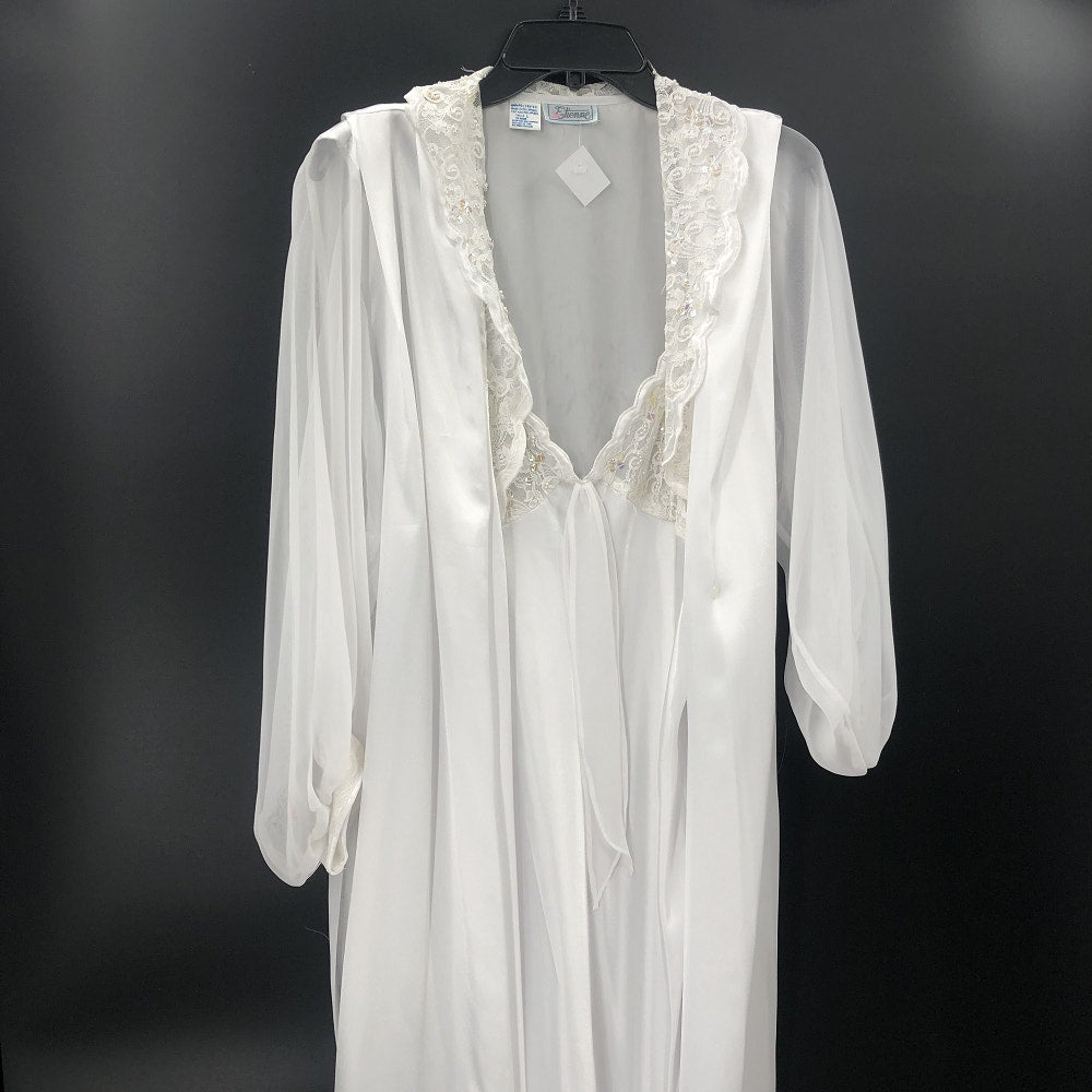 Etienne White Lace Puff Sleeve Rob Set Negligee Pajama Large Peignoir Honeymoon