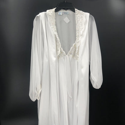 Etienne White Lace Puff Sleeve Rob Set Negligee Pajama Large Peignoir Honeymoon