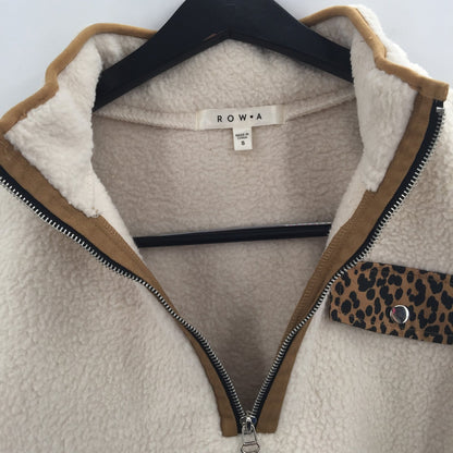 Row A Lyla Leopard Print Quarter Zip Pullover Sweatshirt Fleece Size Small