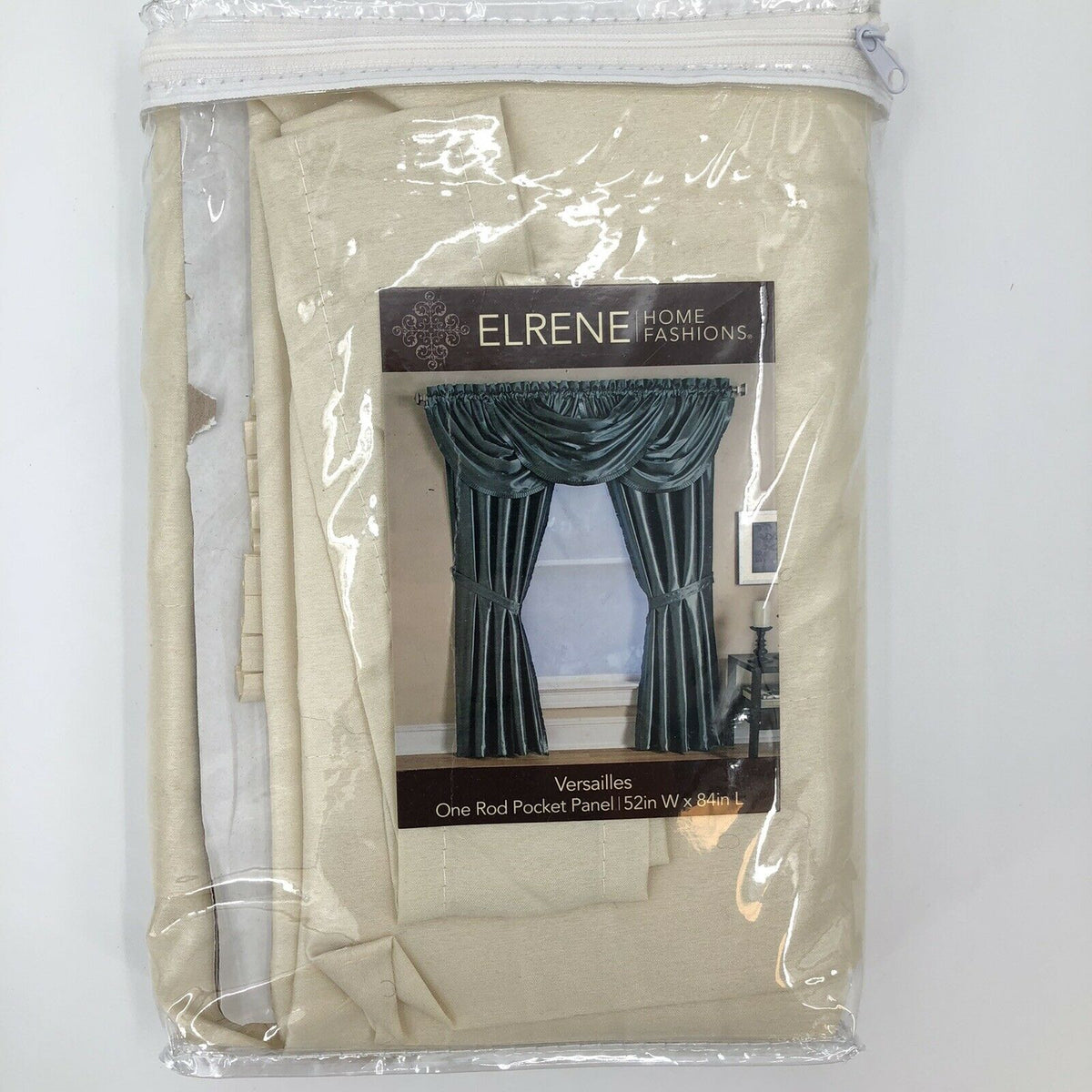Elrene Home Versailles 52" x 84" Panel w/ tieback, Ivory LOT OF 2 pkgs. NEW