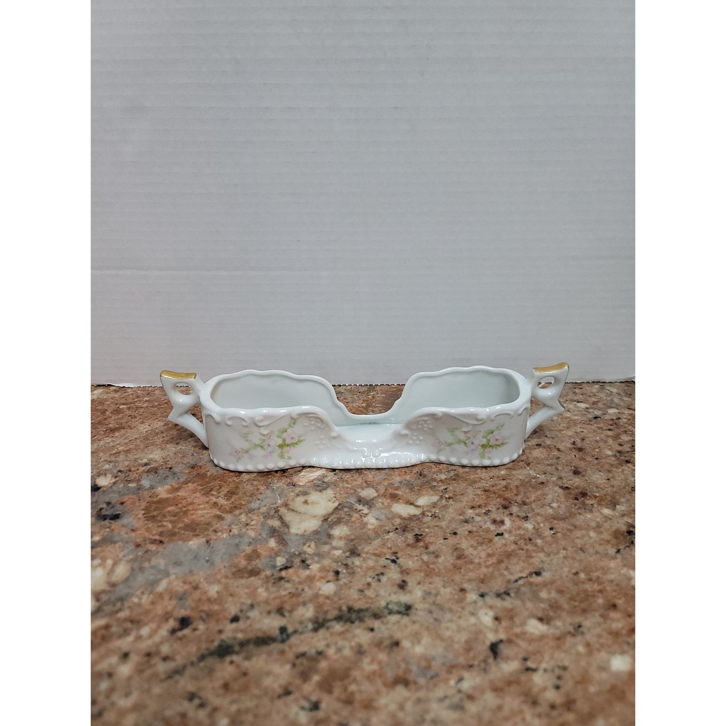 11" napkin porcelain Vintage Hand Painted flatware rest Spoon Holder Floral