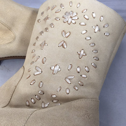 JACK ROGERS Kaitlin Tan suede boots leather accent 7.5 Medium Booties