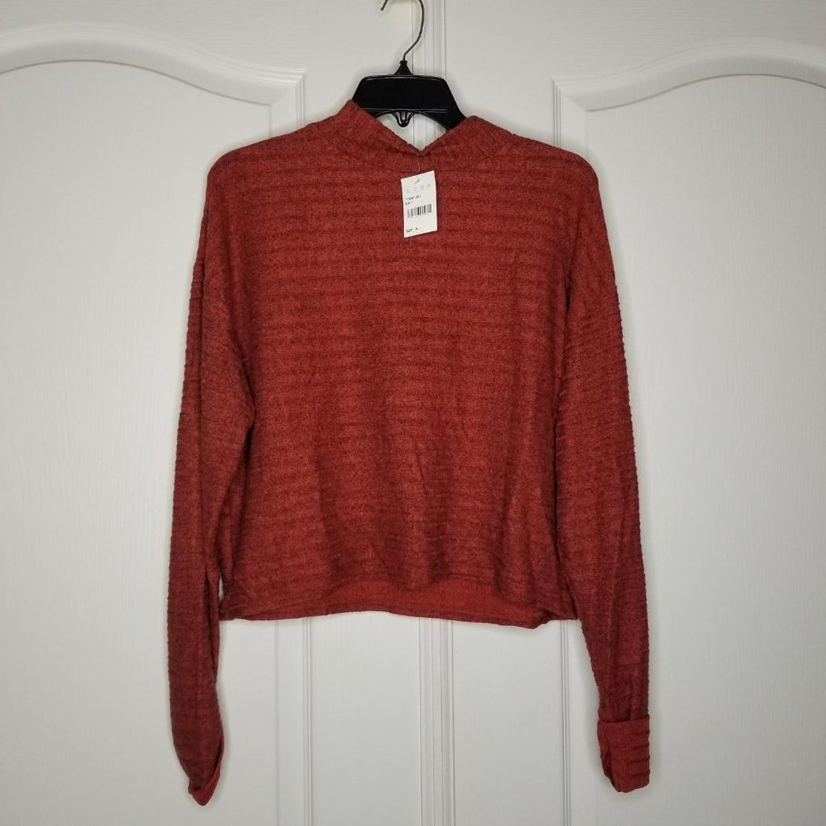 Lush Long Sleeve Brushed Mock Neck Sweater Rust Size XL  top crop Midriff NEW