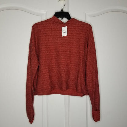 Lush Long Sleeve Brushed Mock Neck Sweater Rust Size XL  top crop Midriff NEW