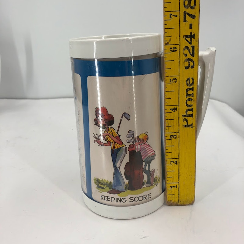 Thermo Serv Insulated Vintage 2 Plastic Mugs Tall Golf Humor Funny Pair