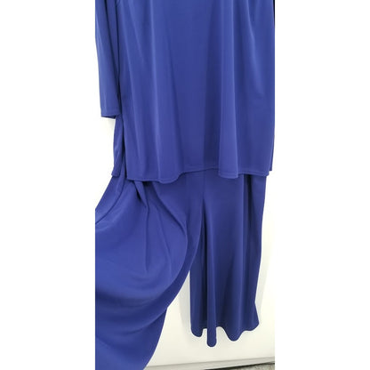 Vintage Helen Blake 2 Piece Culottes Blouse Blue Rhinestones Size 20P