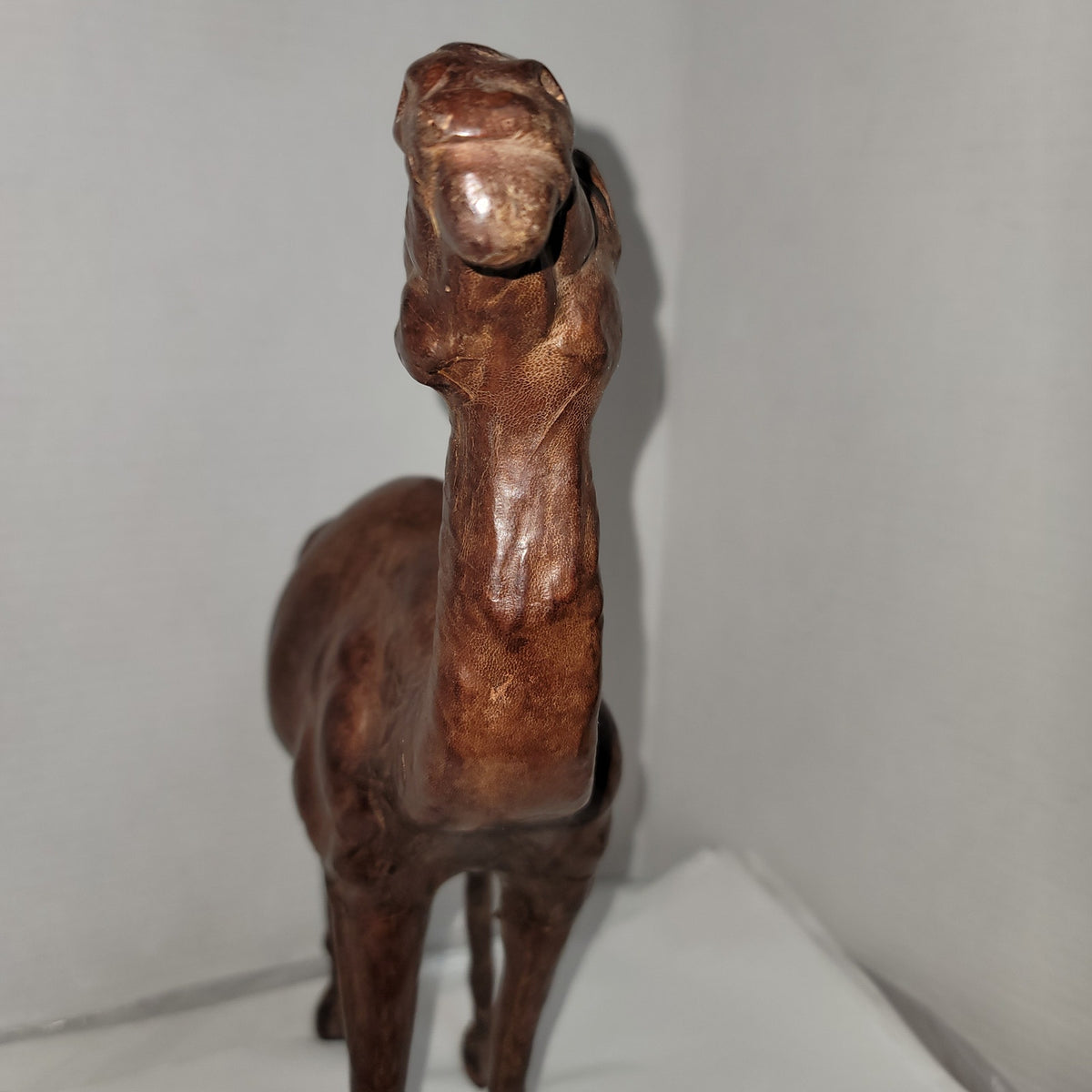 Vintage large Leather  wrapped sculpture camel 14" glass eyes souvenir handmade