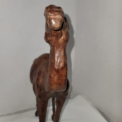 Vintage large Leather  wrapped sculpture camel 14" glass eyes souvenir handmade