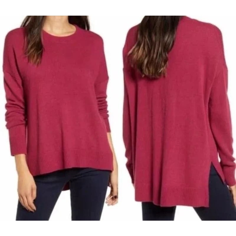 Chelsea 28 Cozy Soft High/Low Crew Neck Sweater Size Small in Burgundy Berry NWT