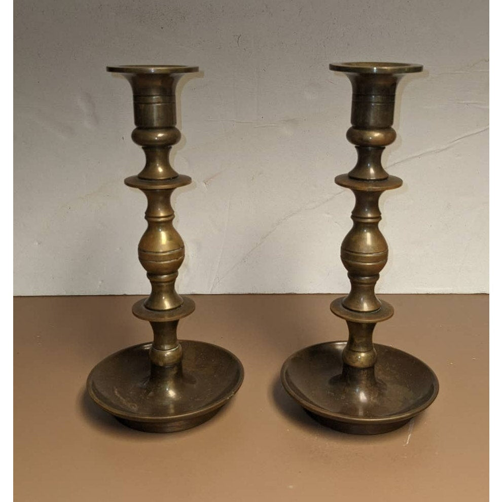 Brass candle stick pair 9" x 4" Heavy candleholder Solid Pillar tapered graduate