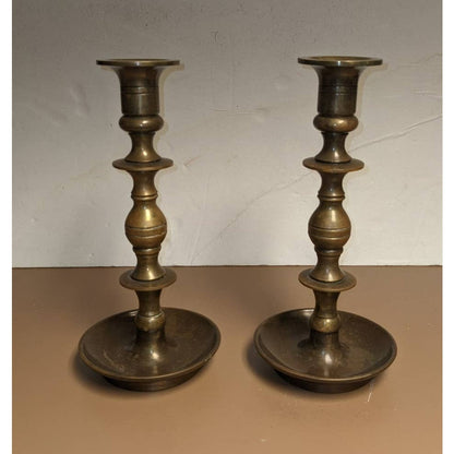 Brass candle stick pair 9" x 4" Heavy candleholder Solid Pillar tapered graduate
