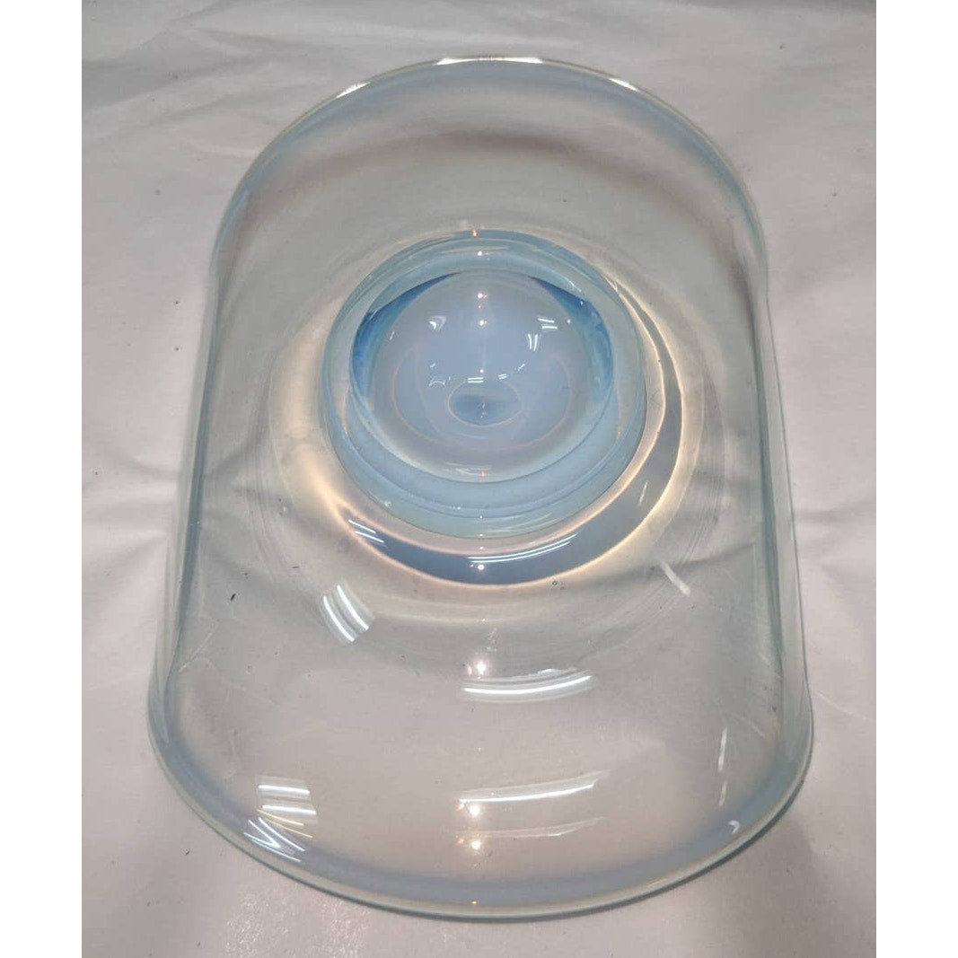 Blue Vaseline Glass Candy Trinket Tray Uranium Radiated Opalescent Curved Lip