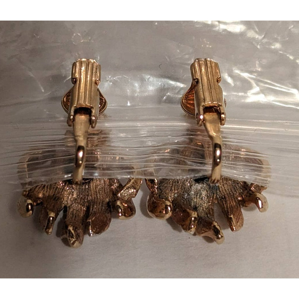 Vintage Costume Jewelry Golden Clip On Earrings Pearl Shooting Star Rhinestones