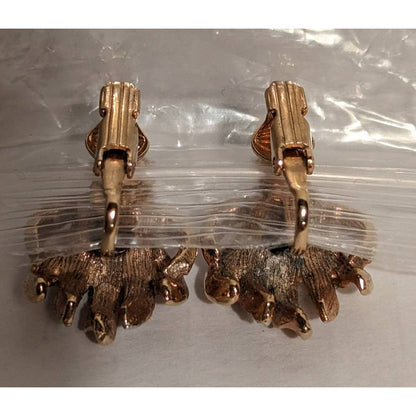 Vintage Costume Jewelry Golden Clip On Earrings Pearl Shooting Star Rhinestones