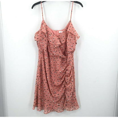 All in Favor Ruched Tank Mini dress Sweetheart Neck Polka Dot Pink Large NEW