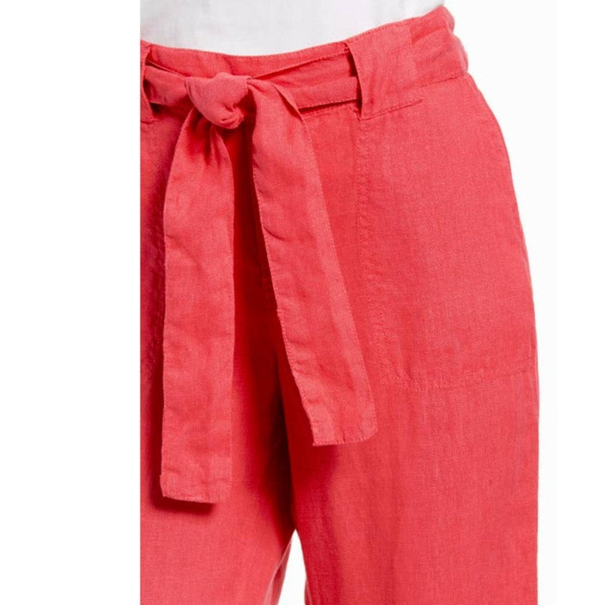 Caslon Linen Pull On Tie Belt Flare Leg Pants Sz Extra Small/XS Red Chateau NWT