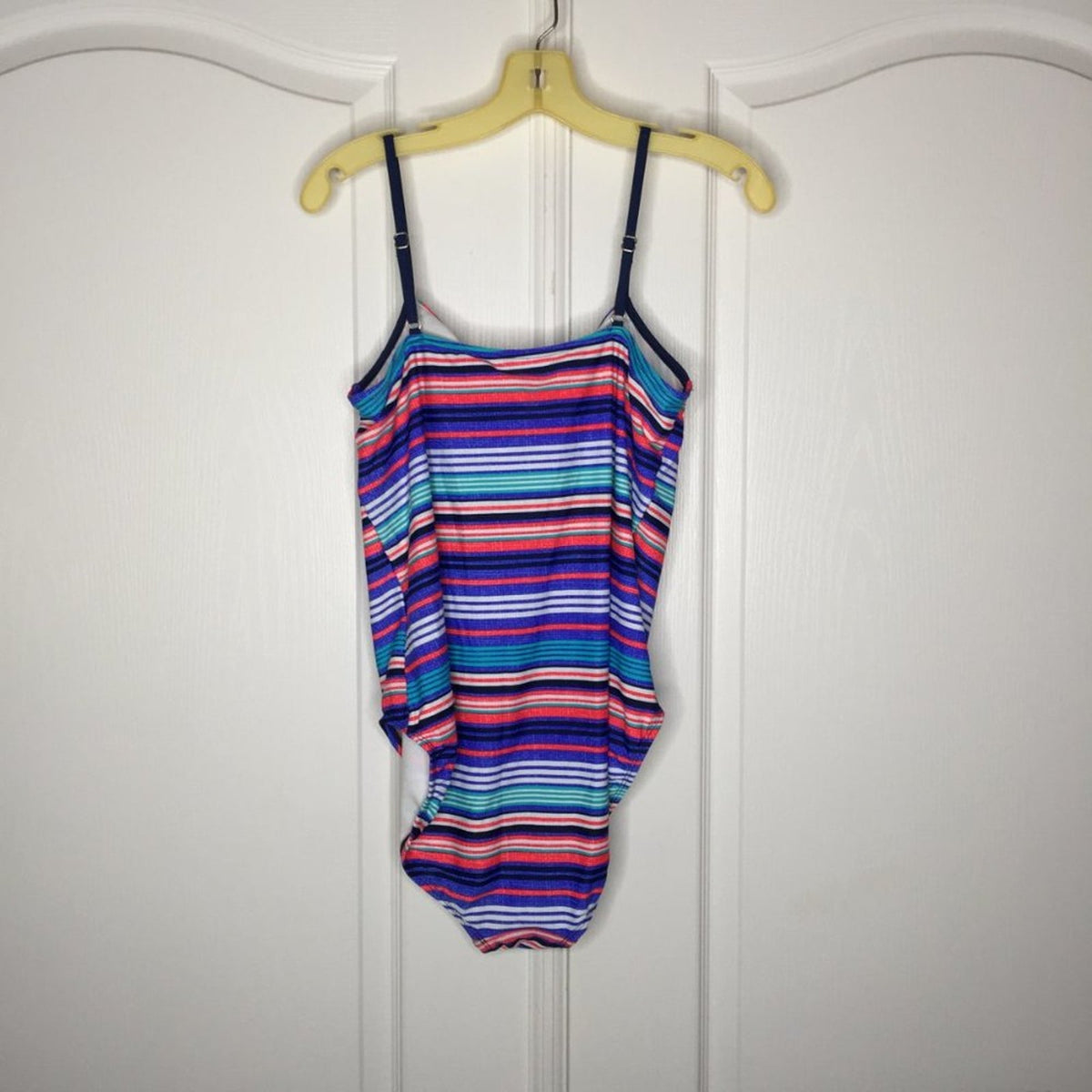 Time And Tru One Piece Swimsuit Lace Up Front Multi-Color Striped Size XL