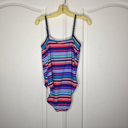 Time And Tru One Piece Swimsuit Lace Up Front Multi-Color Striped Size XL