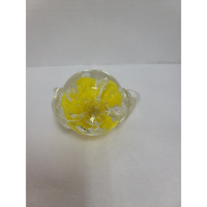 JOE ST CLAIR GLASS TEA POT RING HOLDER PAPERWEIGHT vanity jewelry gift yellow