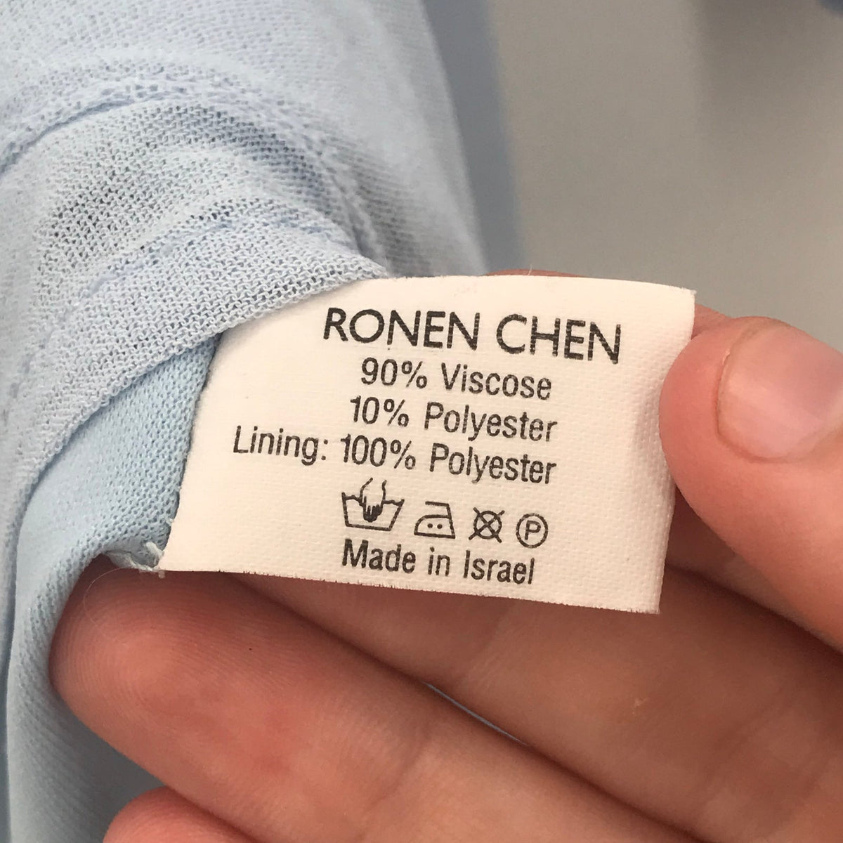 Ronen Chen 3/4 Sleeve Sheer Blouse Top Boat Neck Straight Hem Blue Size 5 US 14