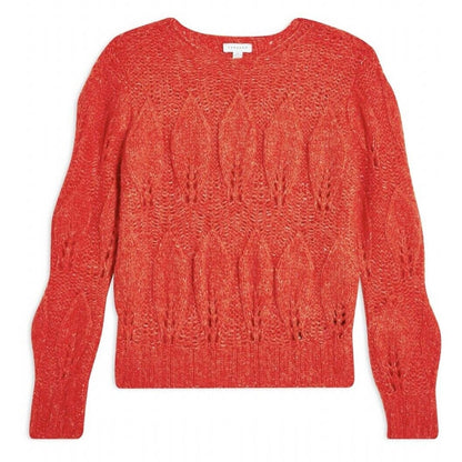 Topshop Womens 4/6 Orange Crop Chunky Cable Long Sleeve Fuzzy Sweater NEW