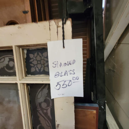 Secondhand Sandies 36" x 60" Antique large framed stained glass white red clear