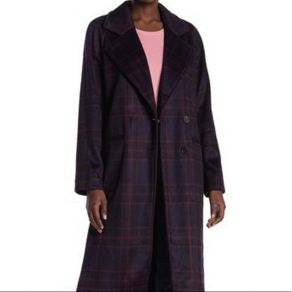 AVEC LES FILLES NEW Long Plaid Coat Size Medium