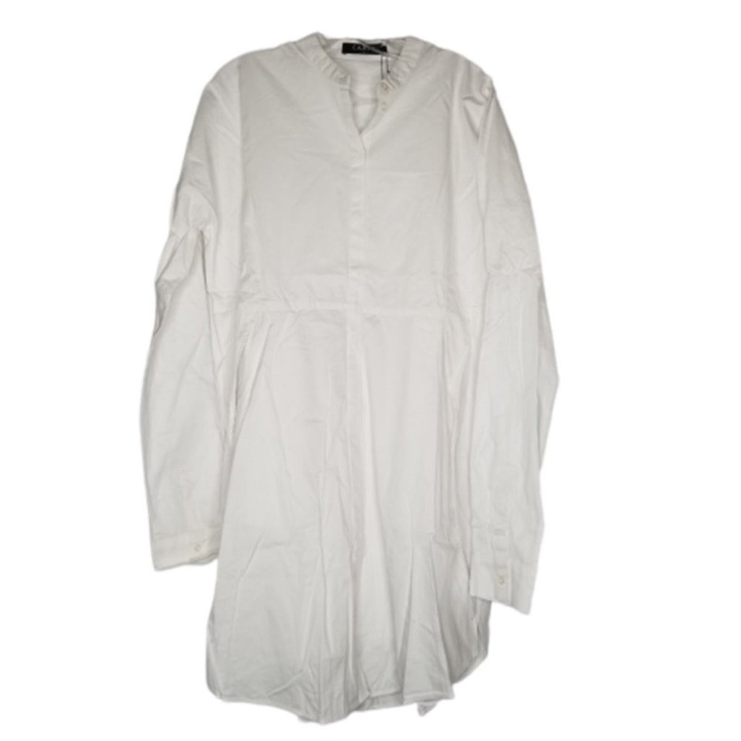Caara Tunic Dress Long Sleeve V-Neck Cotton Button Cuff White Medium LAGENLOOK