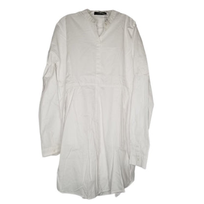 Caara Tunic Dress Long Sleeve V-Neck Cotton Button Cuff White Medium LAGENLOOK