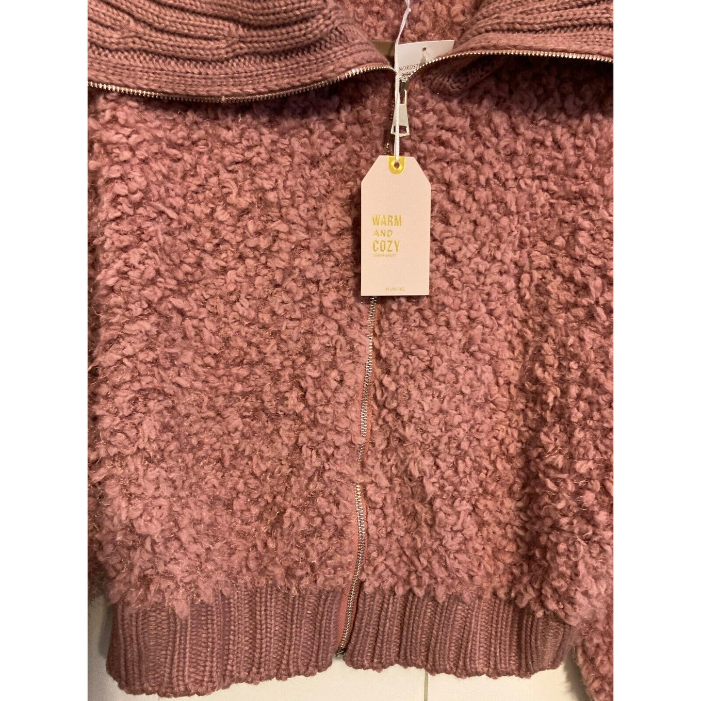 Love Tree Full Zip Cable Knit Fuzzy Cardigan Sweater XL/Extra Large Mauve NWT