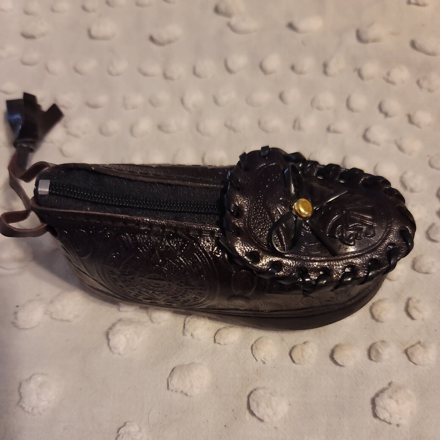 Leather Mocassin Coin Purse 5" Brown NEW Loafer Zipper Miniature Mexico