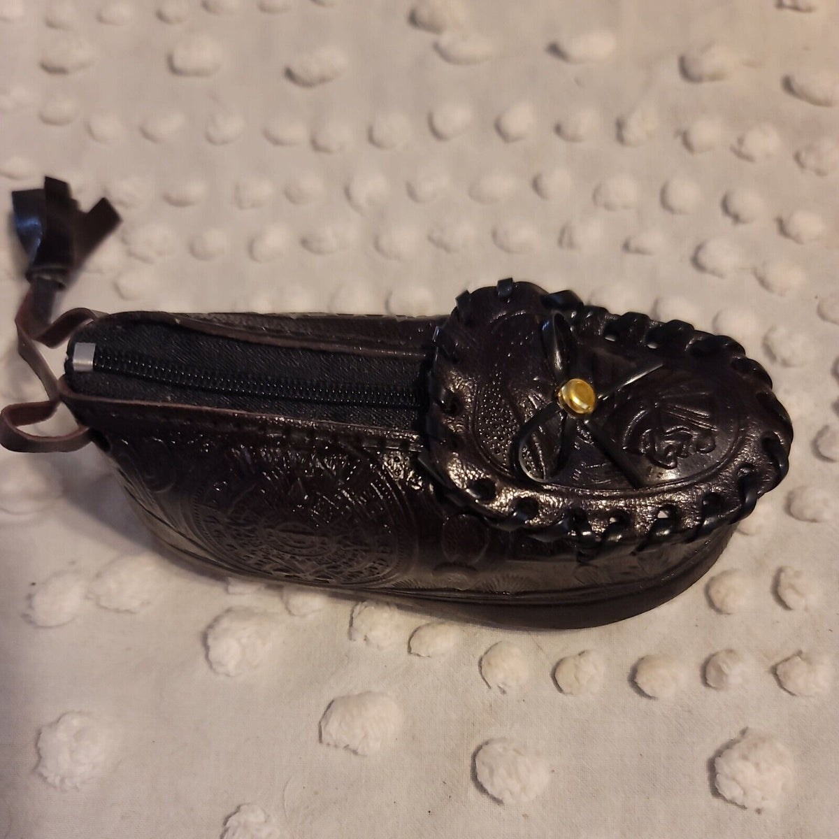 Leather Mocassin Coin Purse 5" Brown NEW Loafer Zipper Miniature Mexico